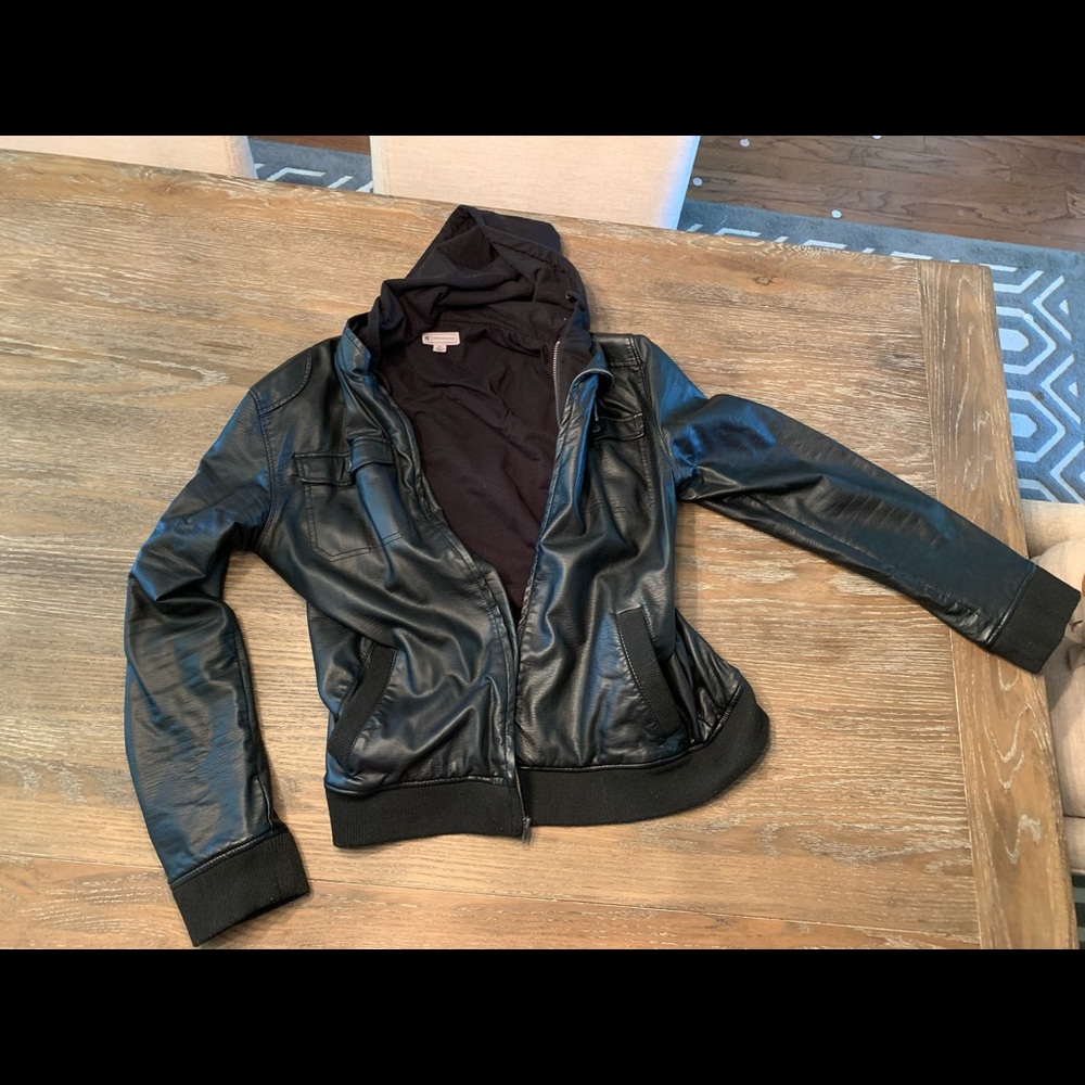 Leather hoodie jacket